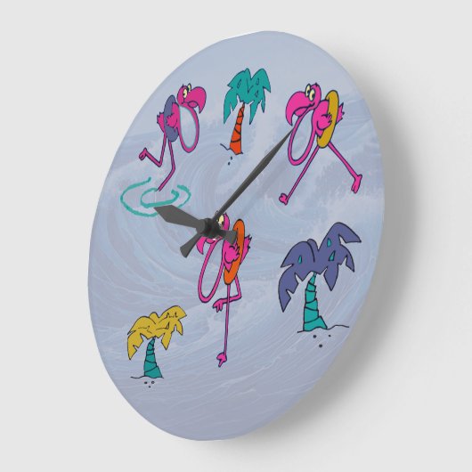 Flamingo Beach Große Wanduhr (Winkel)