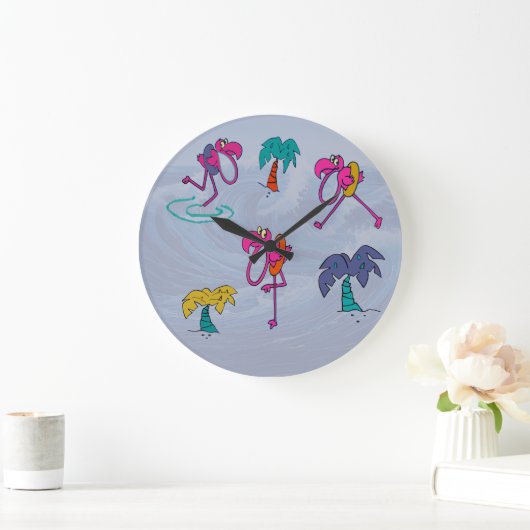 Flamingo Beach Große Wanduhr (Zuhause)