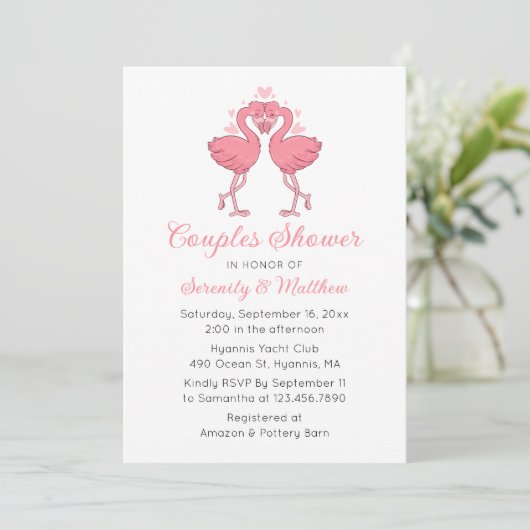 Flamingo Beach Invite for Couples Bridal Shower Einladung (Stehend Vorderseite)