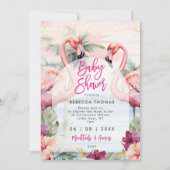 Flamingo Beach Palmen Baby Dusche Einladung (Vorderseite)