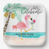 Flamingo Beach Party Tropical Palm Brautparty Pappteller (Vorderseite)