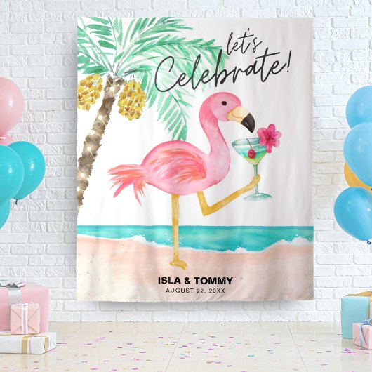 Flamingo Beach Party Tropical Tapestry Wandteppich