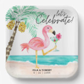 Flamingo Beach Party Tropischer Polterabend Pappteller (Vorderseite)