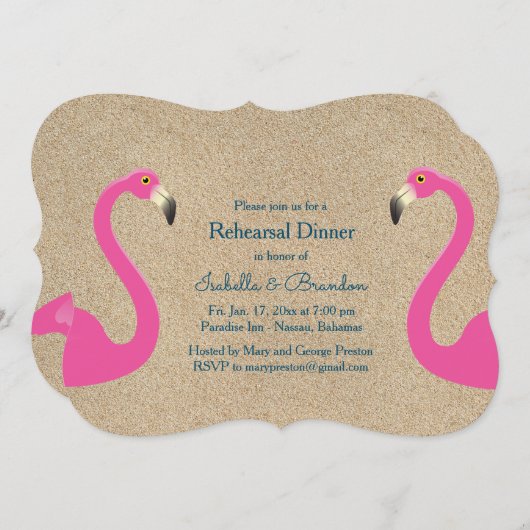 Flamingo Beach Probe Abendessen Einladung (Vorne/Hinten)