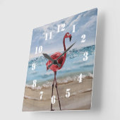 Flamingo Beach Quadratische Wanduhr (Winkel)