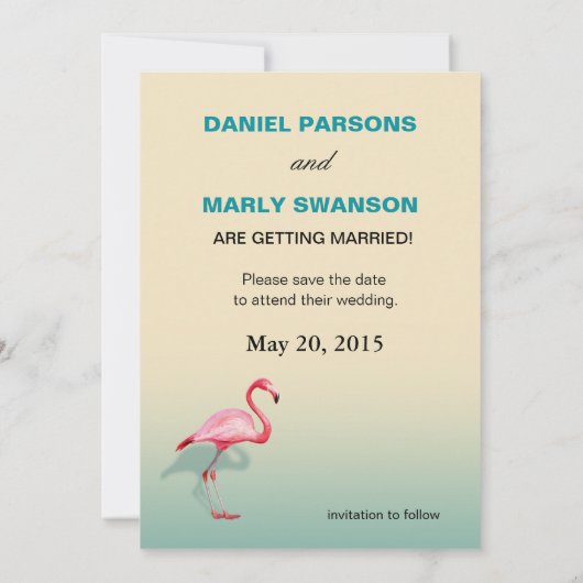 Flamingo Beach Save the Date | Aqua Einladung (Rückseite)