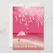 Flamingo Beach Save the Date | rosa Einladung (Vorderseite)