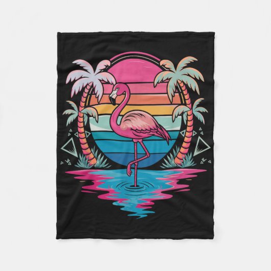 Flamingo Beach Summer Vibes Palm Tree Tropical Sum Fleecedecke (Vorderseite)