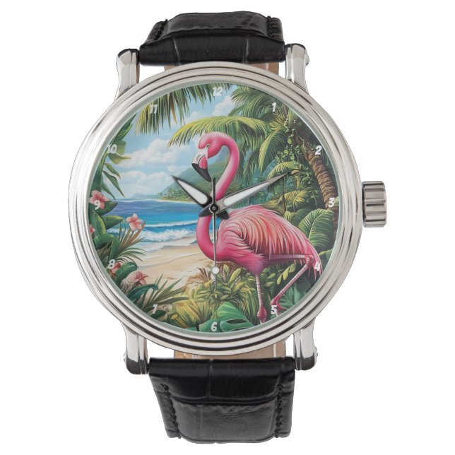 Flamingo Beach Tropical Armbanduhr (Vorderseite)