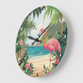 Flamingo Beach Tropical Große Wanduhr (Winkel)