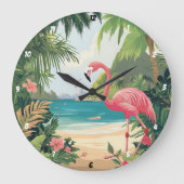 Flamingo Beach Tropical Große Wanduhr (Vorderseite)