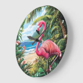 Flamingo Beach Tropical Große Wanduhr (Winkel)