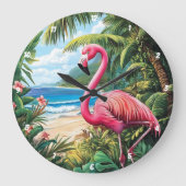 Flamingo Beach Tropical Große Wanduhr (Vorderseite)