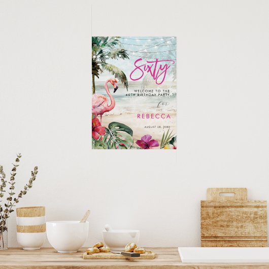 Flamingo Beach Tropical sechzig Willkommenspopster Poster (Küche)