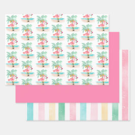 Flamingo Beach Tropical zum Geburtstag Geschenkpapier Set