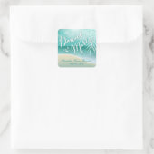 Flamingo Beach Wedding Gefallen | Aqua Quadratischer Aufkleber (Tasche)