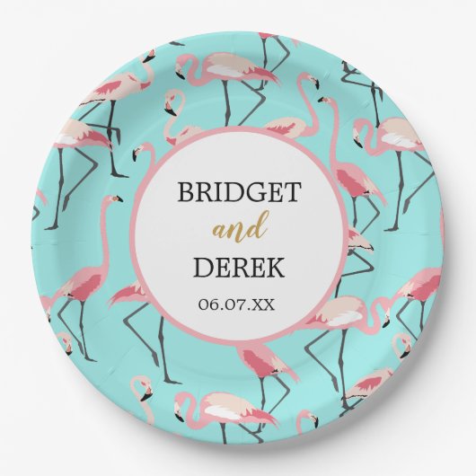 Flamingo Beach Wedding Pappteller (Vorderseite)