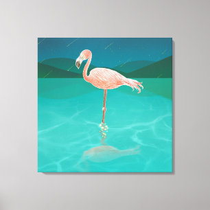 FLAMINGO BEI NACHTKUNSTDRUCKSTRETCHTER LEINWAND