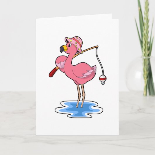Flamingo beim Angeln mit Angelstab Karte (Vorderseite)