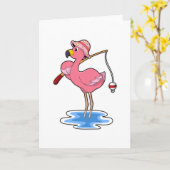 Flamingo beim Angeln mit Angelstab Karte (Gelbe Blume)