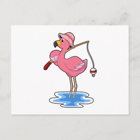 Flamingo beim Angeln mit Angelstab Postkarte (Vorderseite)