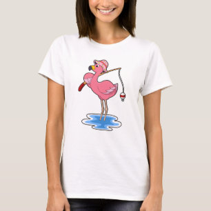 Flamingo beim Angeln mit Angelstab T-Shirt