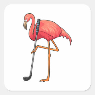 Flamingo beim Golf mit Golf Club Quadratischer Aufkleber