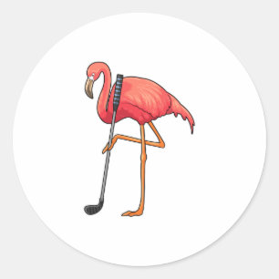 Flamingo beim Golf mit Golf Club Runder Aufkleber