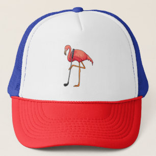 Flamingo beim Golf mit Golf Club Truckerkappe