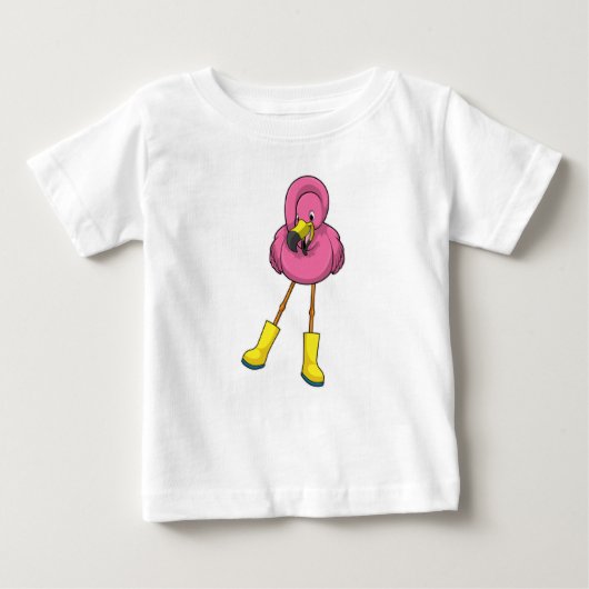 Flamingo beim Regen mit Gummistiefeln Baby T-shirt (Vorderseite)