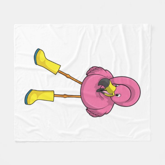 Flamingo beim Regen mit Gummistiefeln Fleecedecke (Vorderseite (Horizontal))