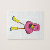 Flamingo beim Regen mit Gummistiefeln Puzzle (Horizontal)
