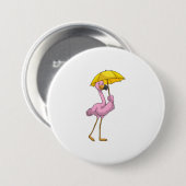 Flamingo beim Regen mit Regenschirm Button (Vorne & Hinten)