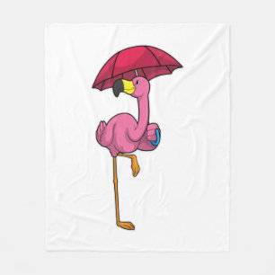 Flamingo beim Regen mit Regenschirm Fleecedecke