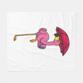 Flamingo beim Regen mit Regenschirm Fleecedecke (Vorderseite (Horizontal))