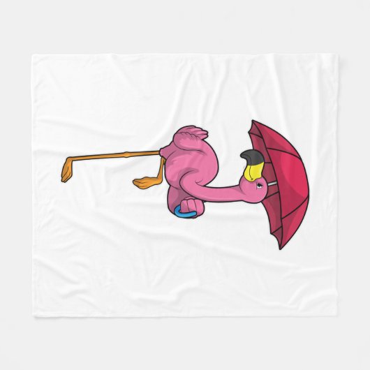 Flamingo beim Regen mit Regenschirm Fleecedecke (Vorderseite (Horizontal))