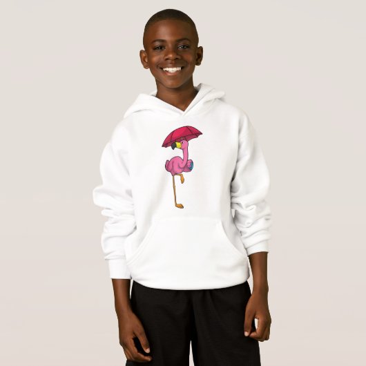 Flamingo beim Regen mit Regenschirm Hoodie (Vorne ganz)