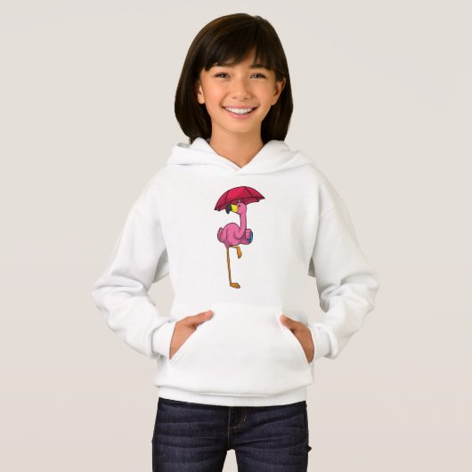 Flamingo beim Regen mit Regenschirm Hoodie (Vorne ganz)