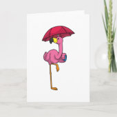 Flamingo beim Regen mit Regenschirm Karte (Vorderseite)