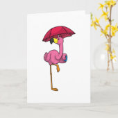 Flamingo beim Regen mit Regenschirm Karte (Gelbe Blume)