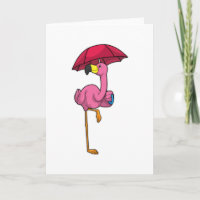Flamingo beim Regen mit Regenschirm