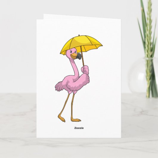Flamingo beim Regen mit Regenschirm Karte (Rückseite)