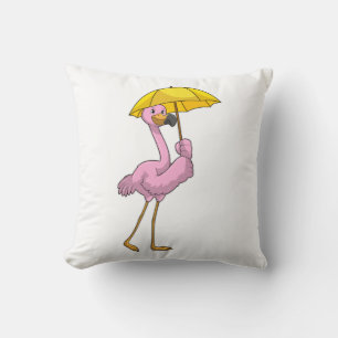 Flamingo beim Regen mit Regenschirm Kissen