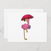 Flamingo beim Regen mit Regenschirm Postkarte (Vorne/Hinten)
