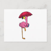 Flamingo beim Regen mit Regenschirm Postkarte (Vorderseite)