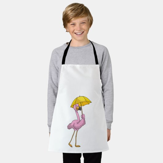Flamingo beim Regen mit Regenschirm Schürze (Getragen)