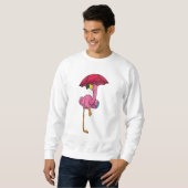 Flamingo beim Regen mit Regenschirm Sweatshirt (Vorne ganz)