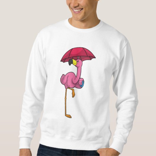 Flamingo beim Regen mit Regenschirm Sweatshirt (Vorderseite)