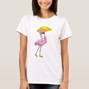 Flamingo beim Regen mit Regenschirm T-Shirt