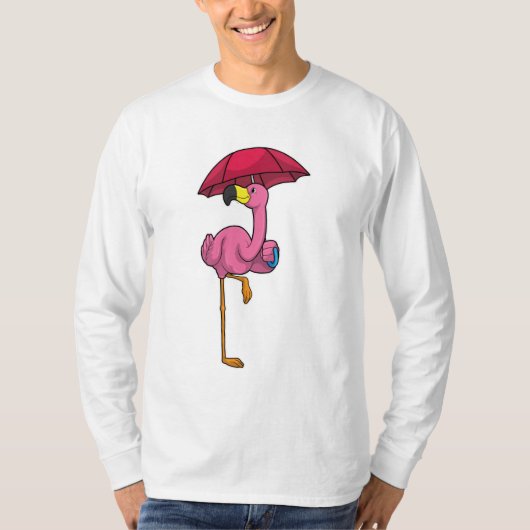 Flamingo beim Regen mit Regenschirm T-Shirt (Vorderseite)